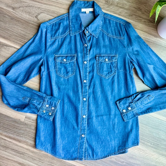 Iris Los Angeles Denim Button Down Long Sleeve Shirt Size S - Picture 7 of 9
